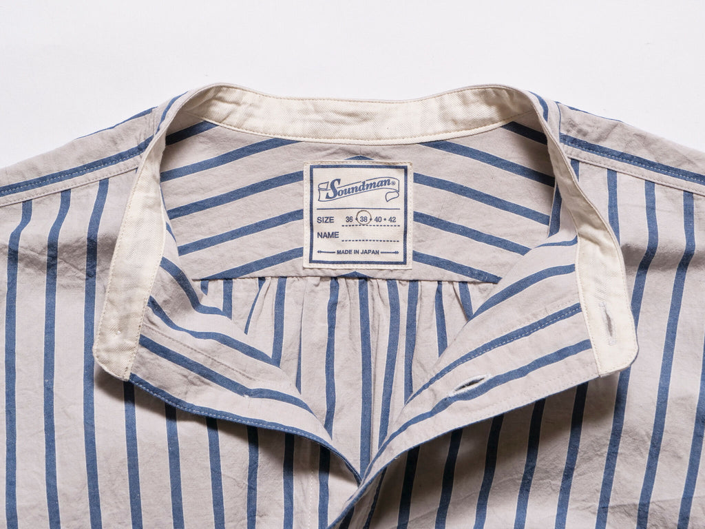 "Livingstone" Cotton Linen Ramie Shirt in Light Grey x Blue - Tempo