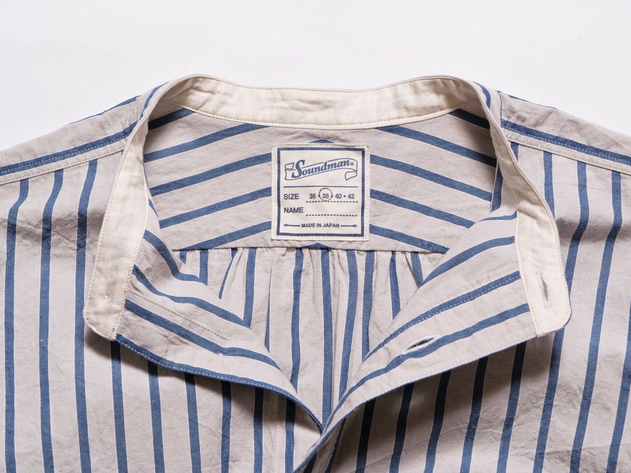 "Livingstone" Cotton Linen Ramie Shirt in Light Grey x Blue - Tempo