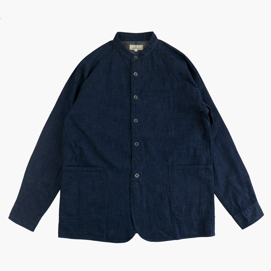 8oz Stand Collar Shirt Jacket in Military Denim - Tempo