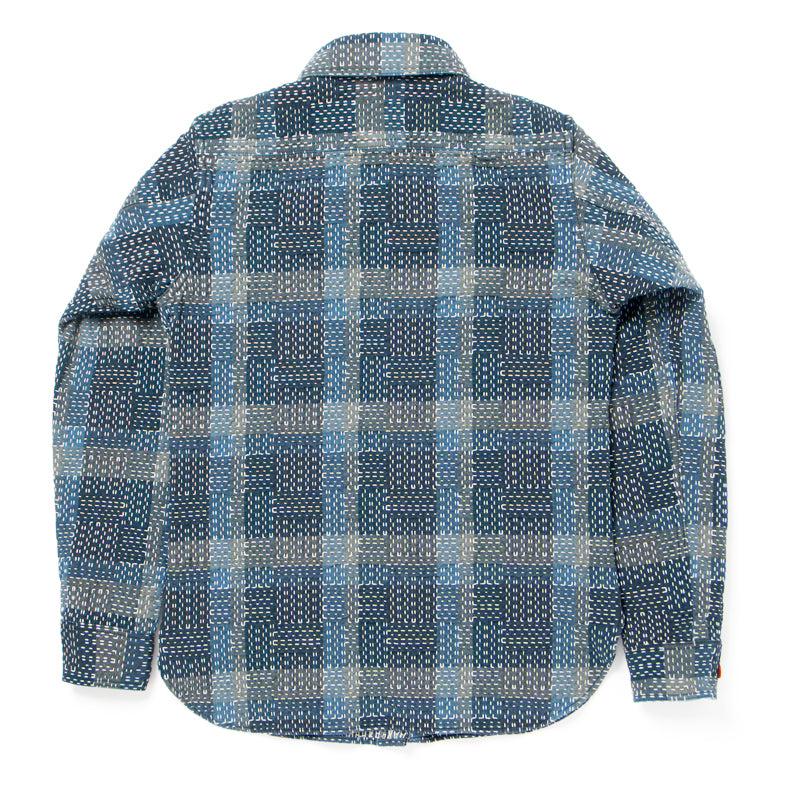 Noragi Sashiko Long Sleeve Shirt in Blue - Tempo