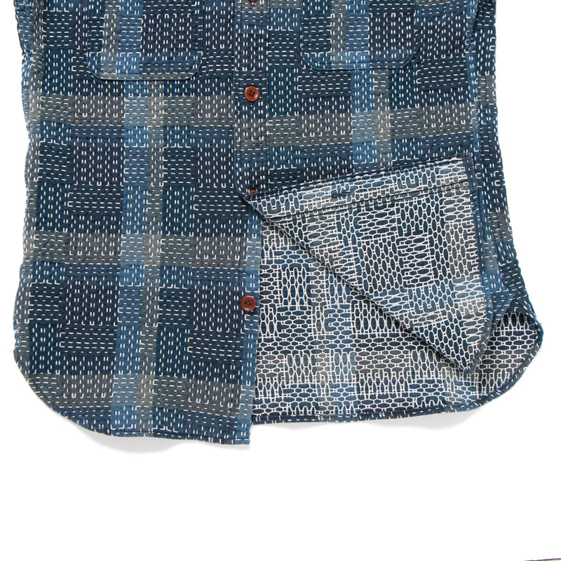 Noragi Sashiko Long Sleeve Shirt in Blue - Tempo