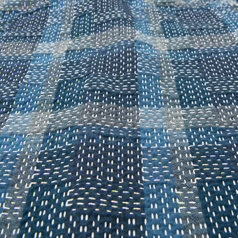 Noragi Sashiko Long Sleeve Shirt in Blue - Tempo