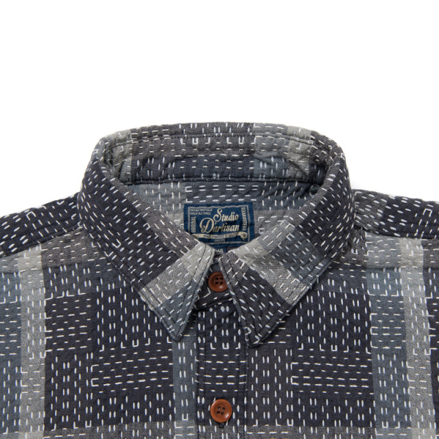 Noragi Sashiko Long Sleeve Shirt in Black - Tempo