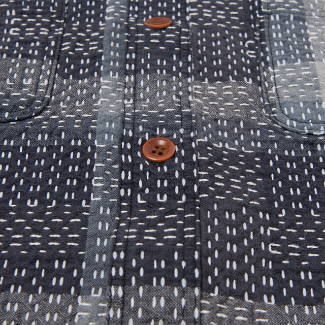 Noragi Sashiko Long Sleeve Shirt in Black - Tempo