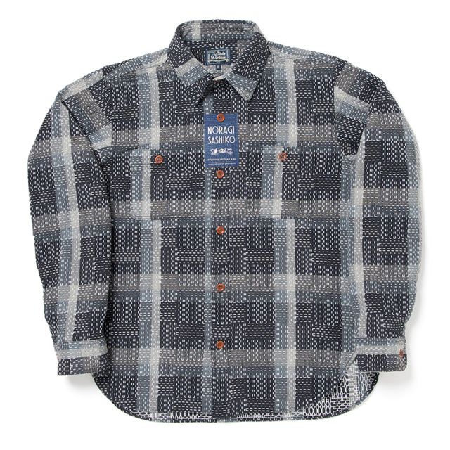 Noragi Sashiko Long Sleeve Shirt in Black - Tempo