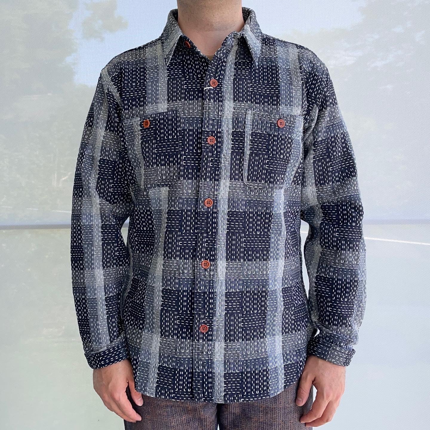 Noragi Sashiko Long Sleeve Shirt in Black - Tempo