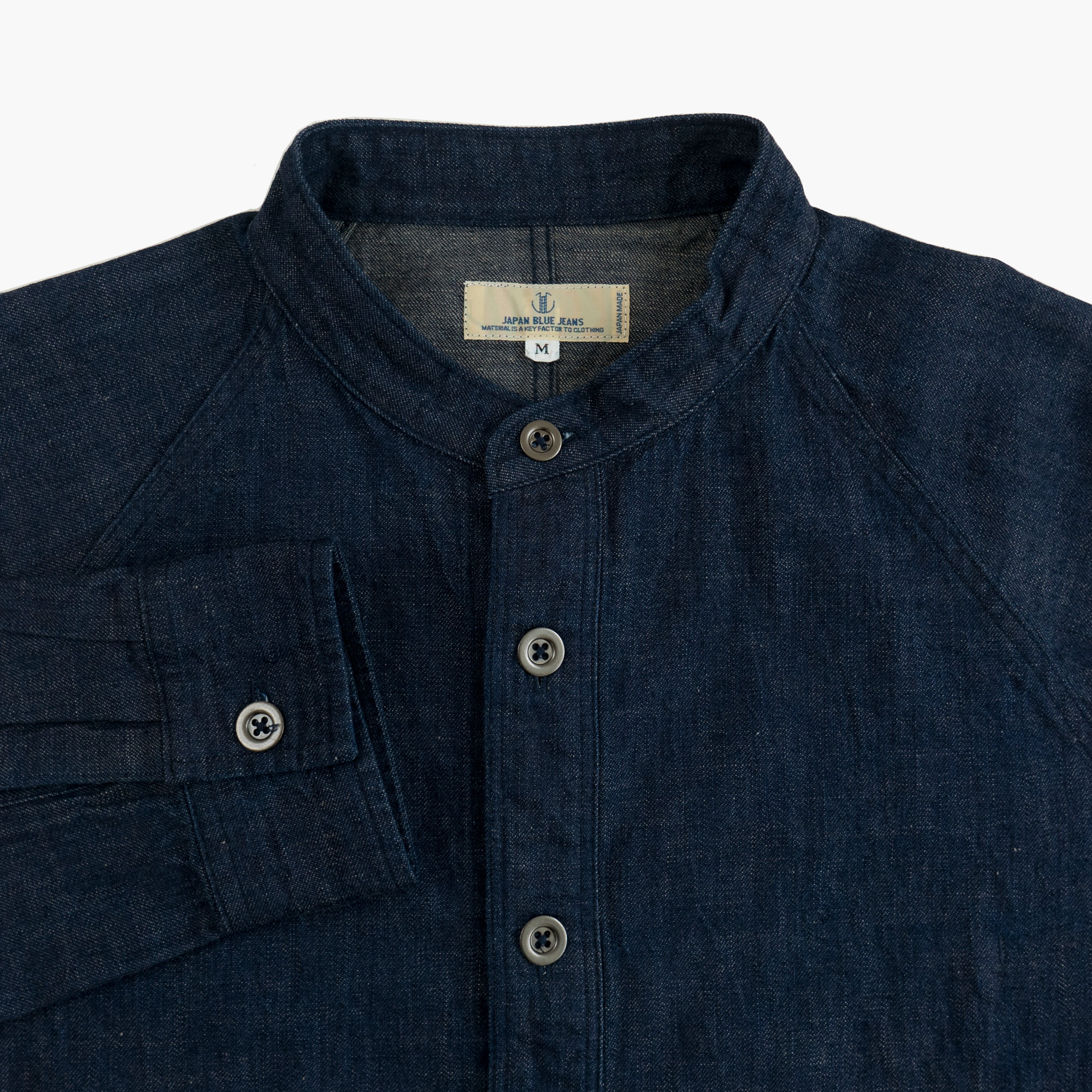 8oz Stand Collar Shirt Jacket in Military Denim - Tempo