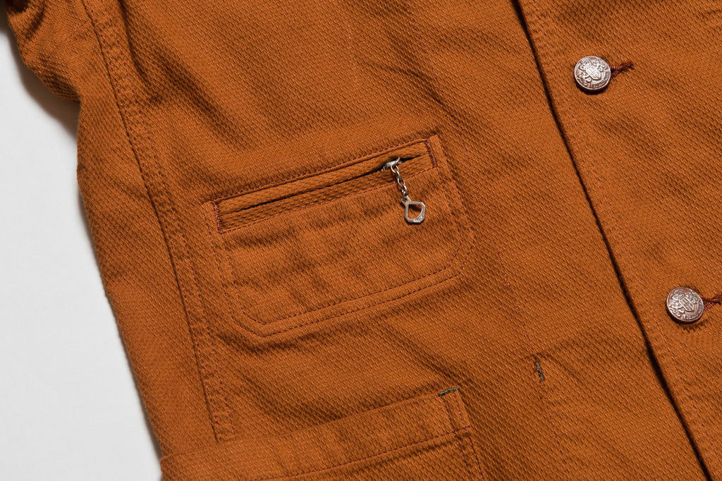 “Birmingham" Cotton Sashiko Coverall Jacket in Brick Overdye - Tempo