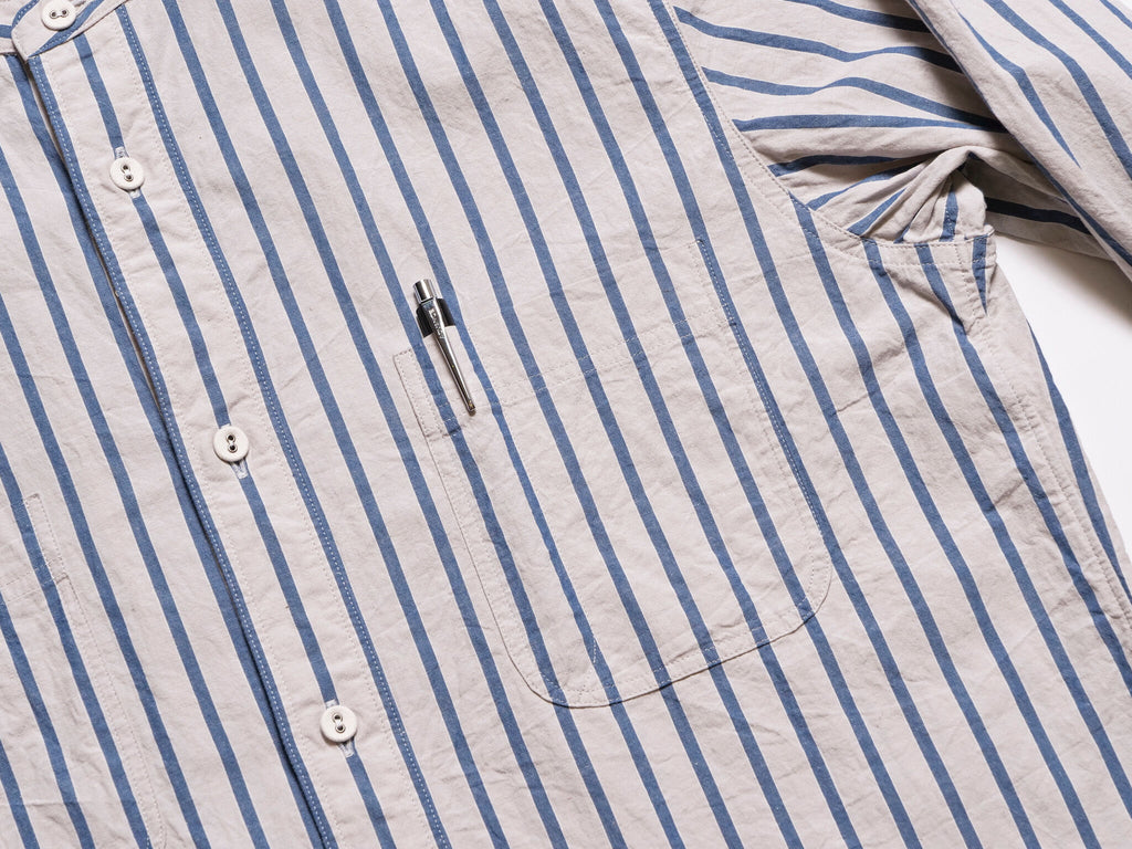 "Livingstone" Cotton Linen Ramie Shirt in Light Grey x Blue - Tempo