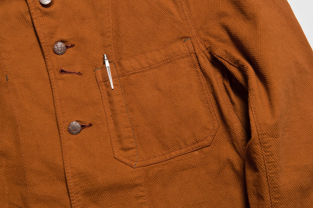 “Birmingham" Cotton Sashiko Coverall Jacket in Brick Overdye - Tempo
