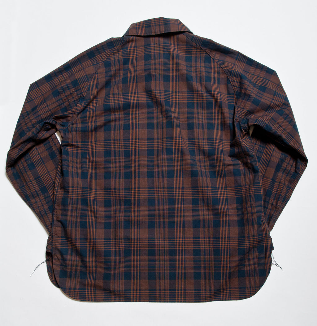"Jackson" High Density Cotton Anorak Shirt in Navy x Brown - Tempo