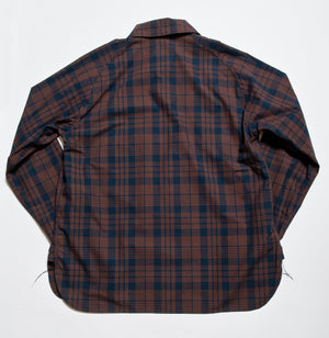 "Jackson" High Density Cotton Anorak Shirt in Navy x Brown - Tempo