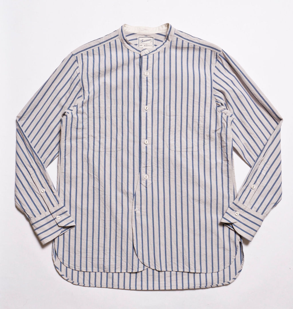 "Livingstone" Cotton Linen Ramie Shirt in Light Grey x Blue - Tempo