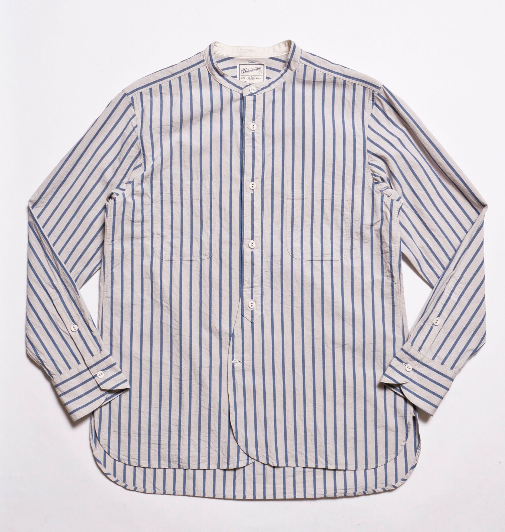 "Livingstone" Cotton Linen Ramie Shirt in Light Grey x Blue - Tempo
