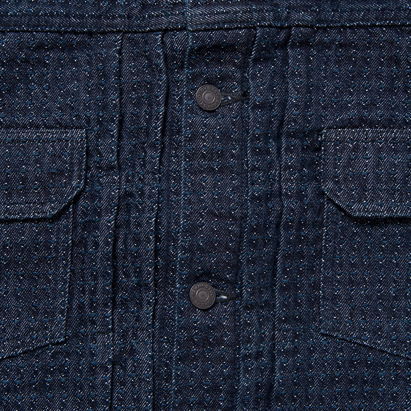 Bientôt disponible : 15,5 oz Sashiko Jacquard Weave Type II Denim Jacket in Indigo - OW 