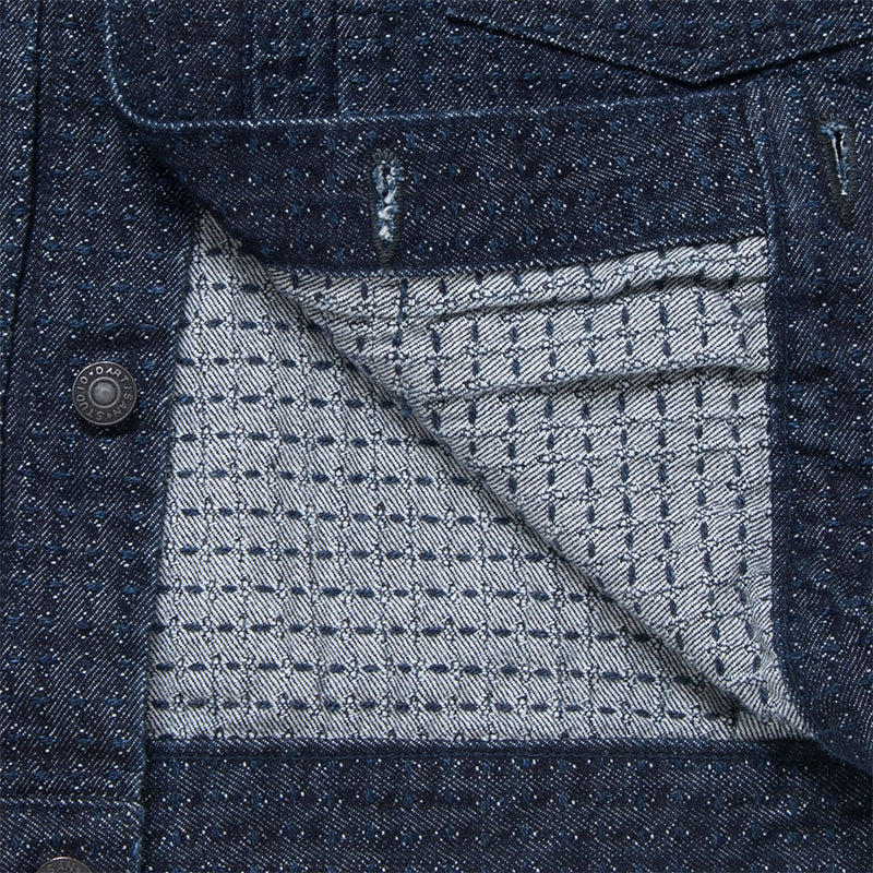 Coming Soon: 15.5oz Sashiko Jacquard Weave Type II Denim Jacket in Indigo - OW