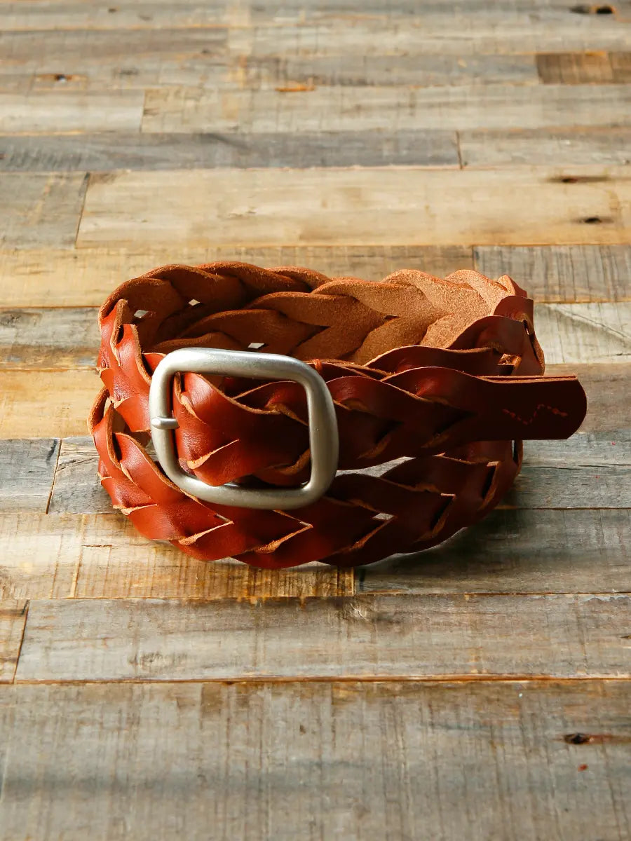 Braided belt made of elegant cowhide - brown, Belts