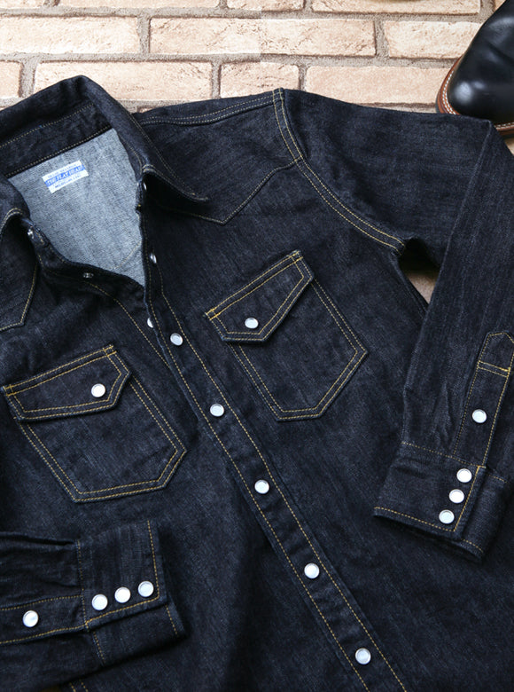 10oz Selvedge Denim Western Shirt in Indigo SDW-001L - Tempo