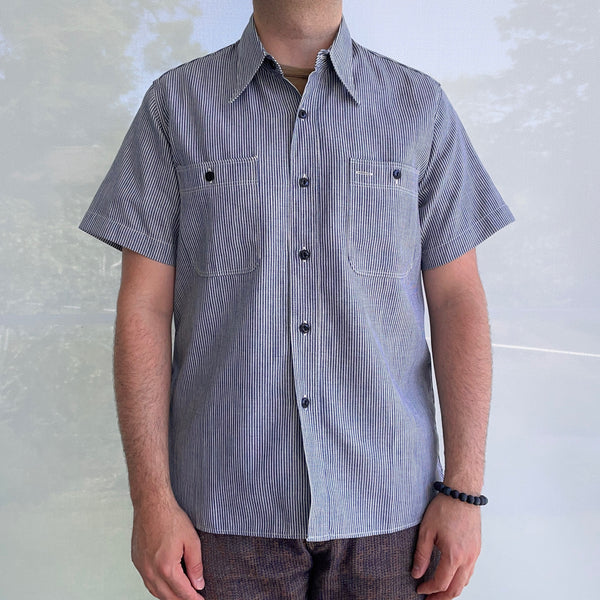 Ragtime Triple Stitch Hickory Stripe S/S Shirts in Dark Blue – Tempo