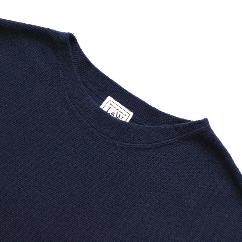 Rib Knit Short-Sleeve Boatneck in Deep Navy - Tempo