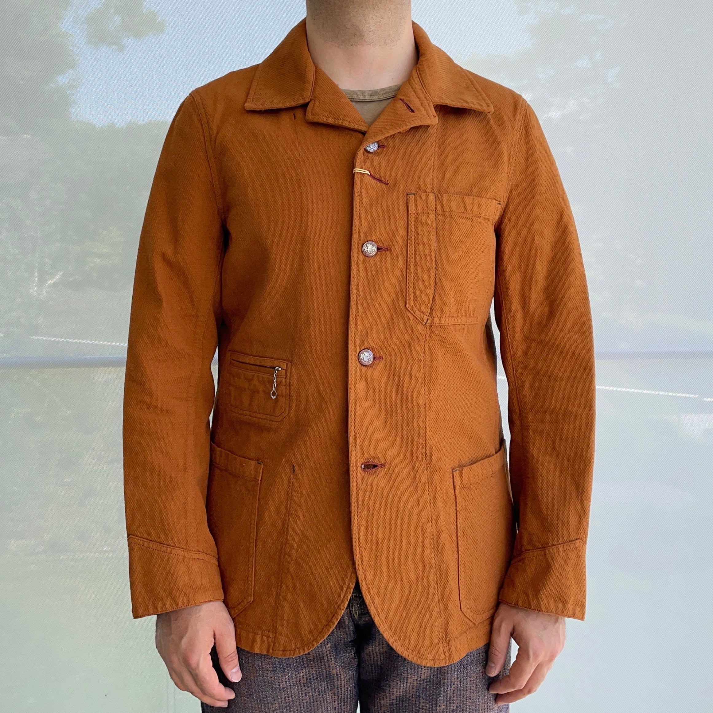 “Birmingham" Cotton Sashiko Coverall Jacket in Brick Overdye - Tempo