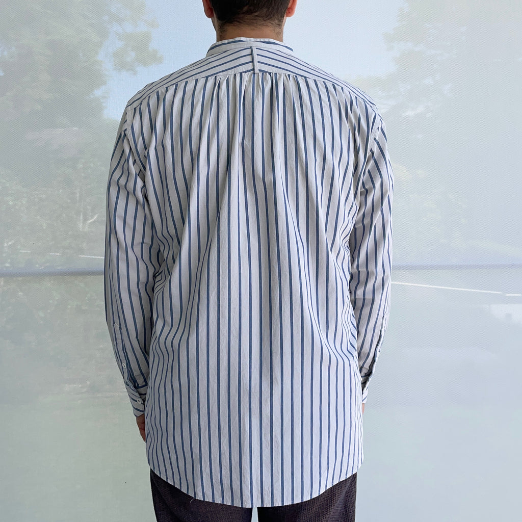 "Livingstone" Cotton Linen Ramie Shirt in Light Grey x Blue - Tempo