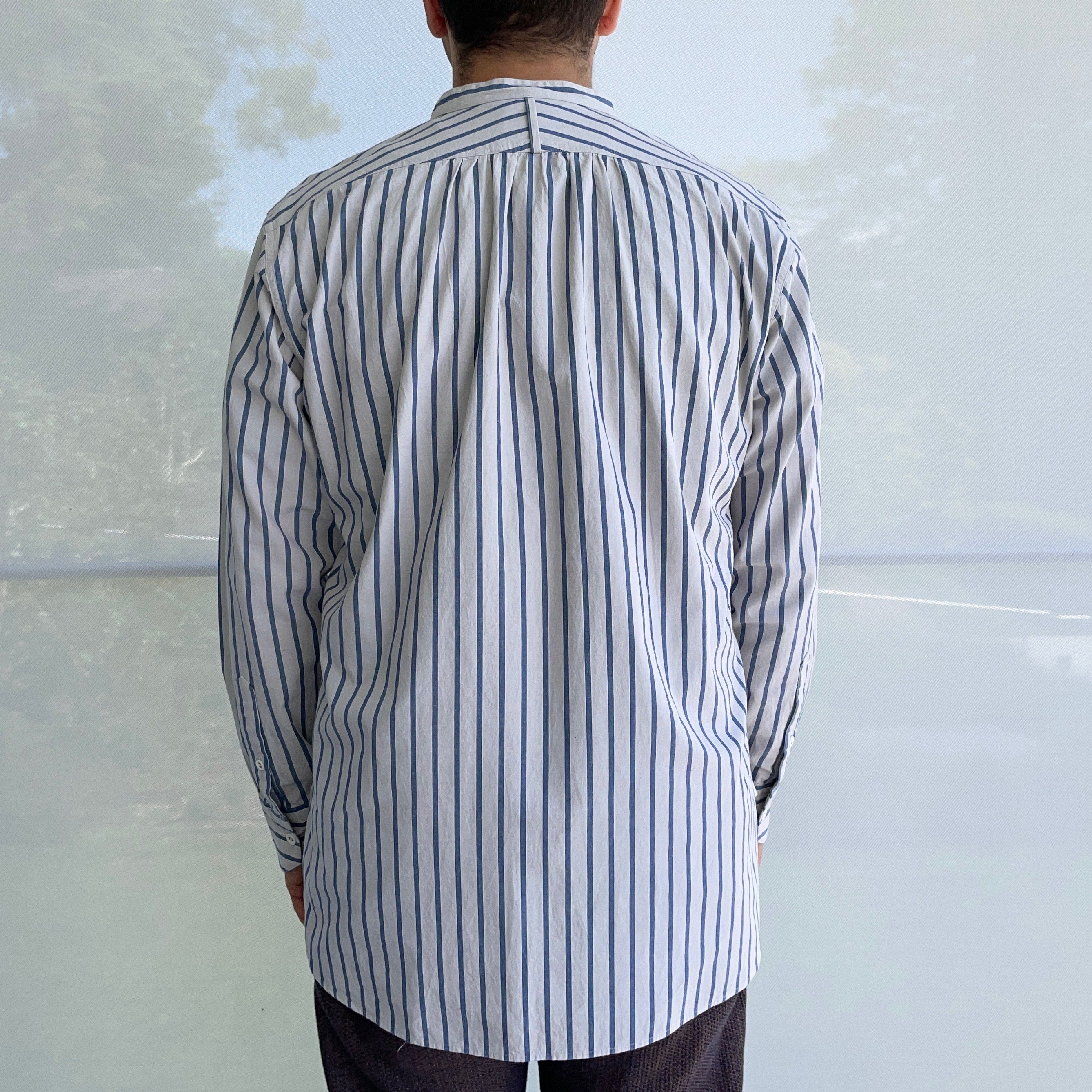 "Livingstone" Cotton Linen Ramie Shirt in Light Grey x Blue - Tempo
