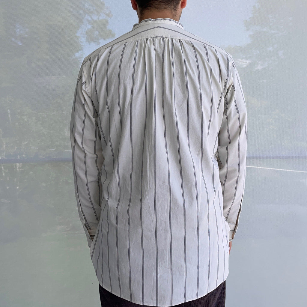 "Livingstone" Cotton Shirt in White Blue Black Stripe - Tempo
