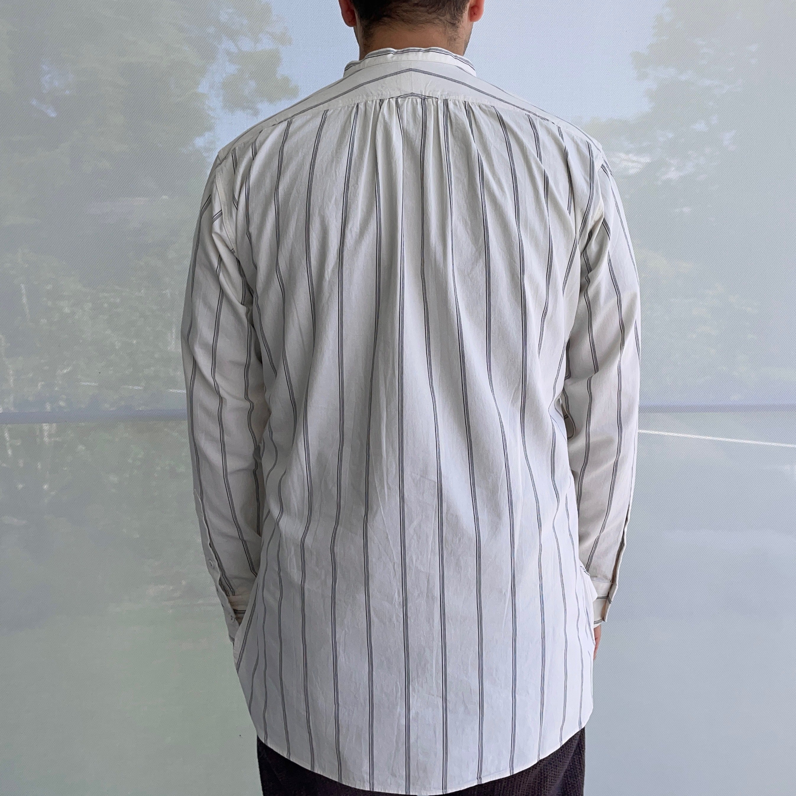 "Livingstone" Cotton Shirt in White Blue Black Stripe - Tempo
