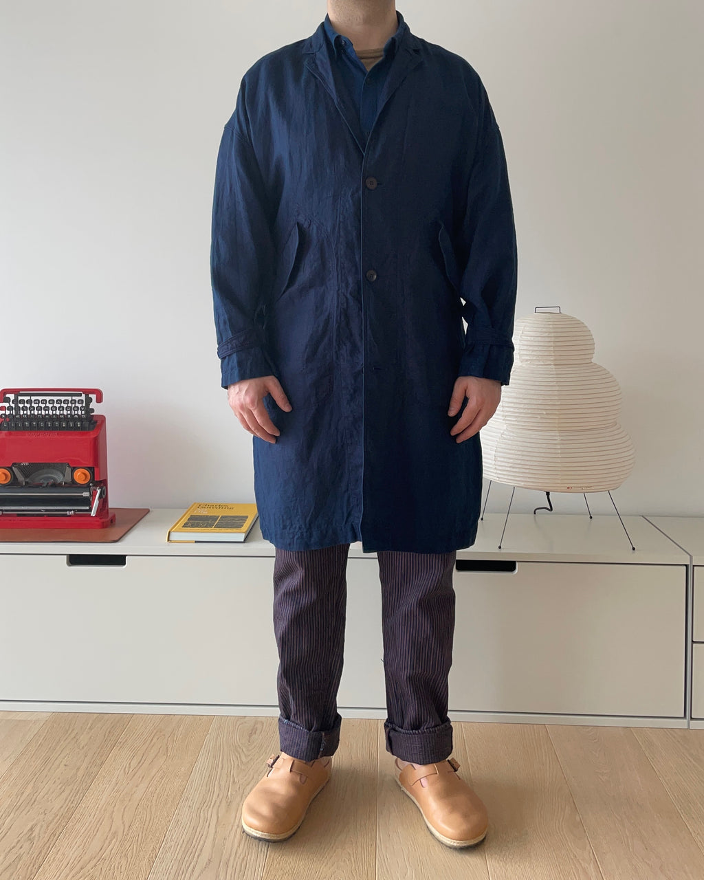 Dark Indigo Linen Coat - Sukumo Natural Indigo Hand-dyed - Tempo