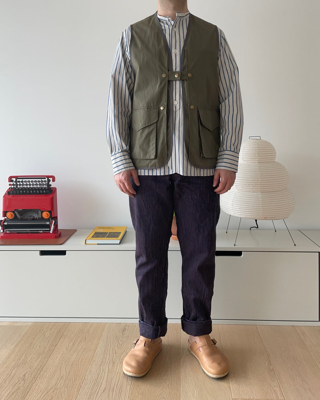 "Livingstone" Cotton Linen Ramie Shirt in Light Grey x Blue - Tempo