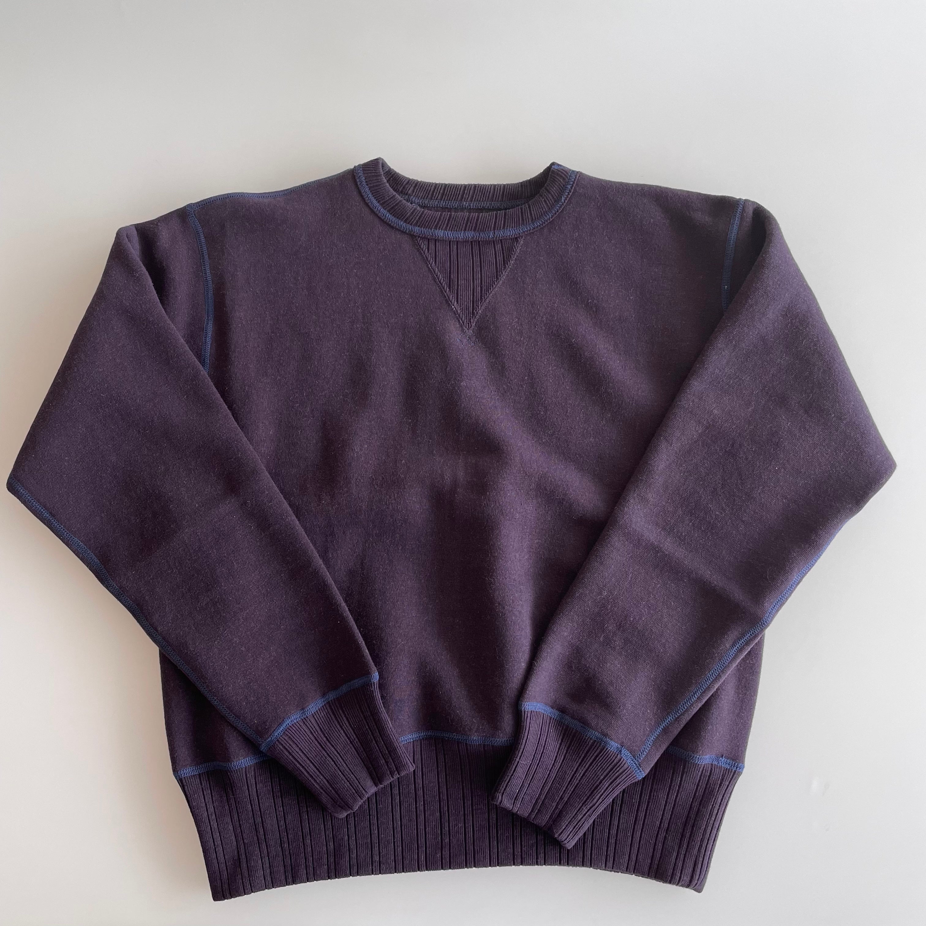 Double-V Set-In Sleeve Tsuriami Loopwheel Mother Cotton Sweat Shirt in Navy