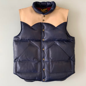 Steer Oil x  Saddle Horsehide Down Vest in Blue x Saddle (SV-01) - Tempo