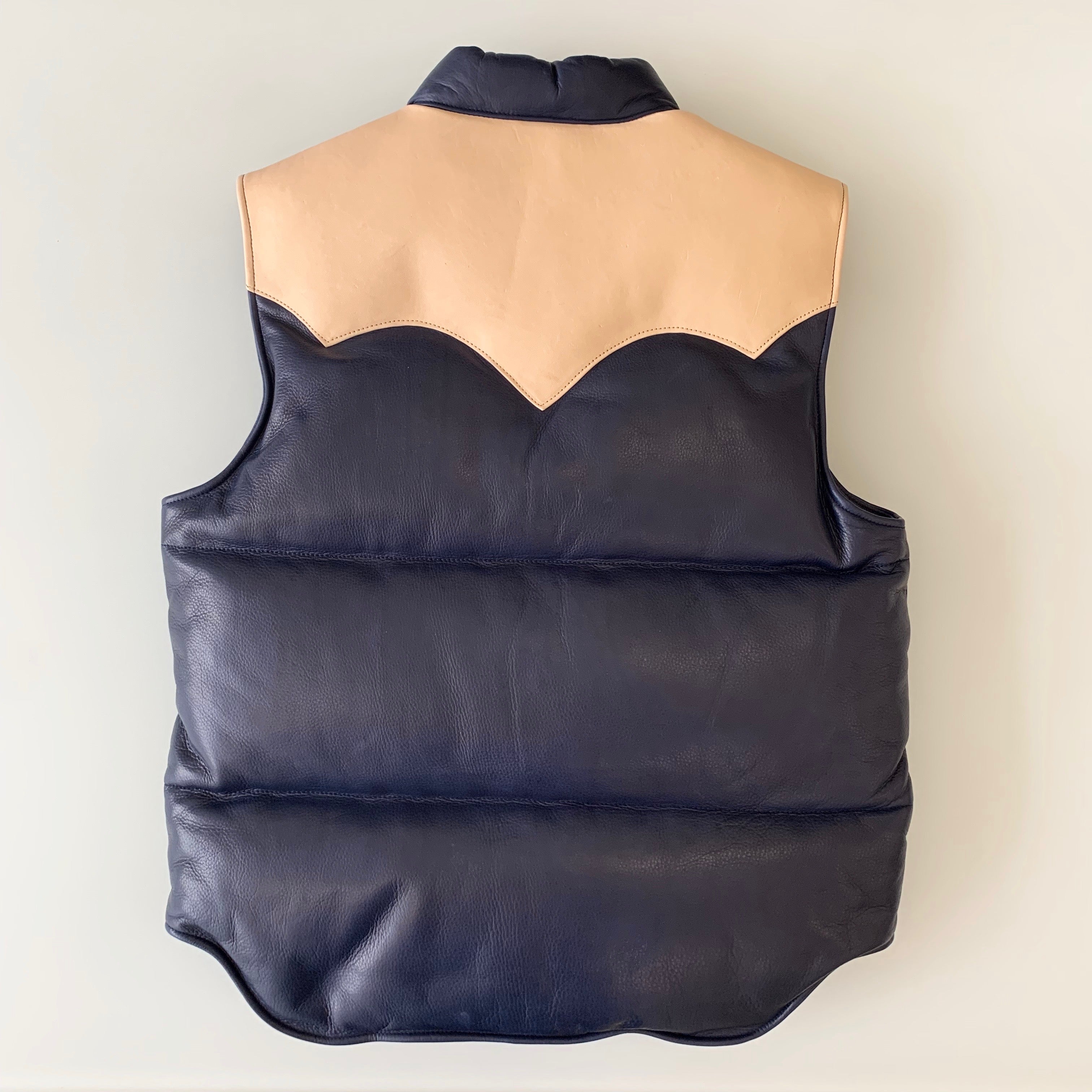 Steer Oil x  Saddle Horsehide Down Vest in Blue x Saddle (SV-01) - Tempo