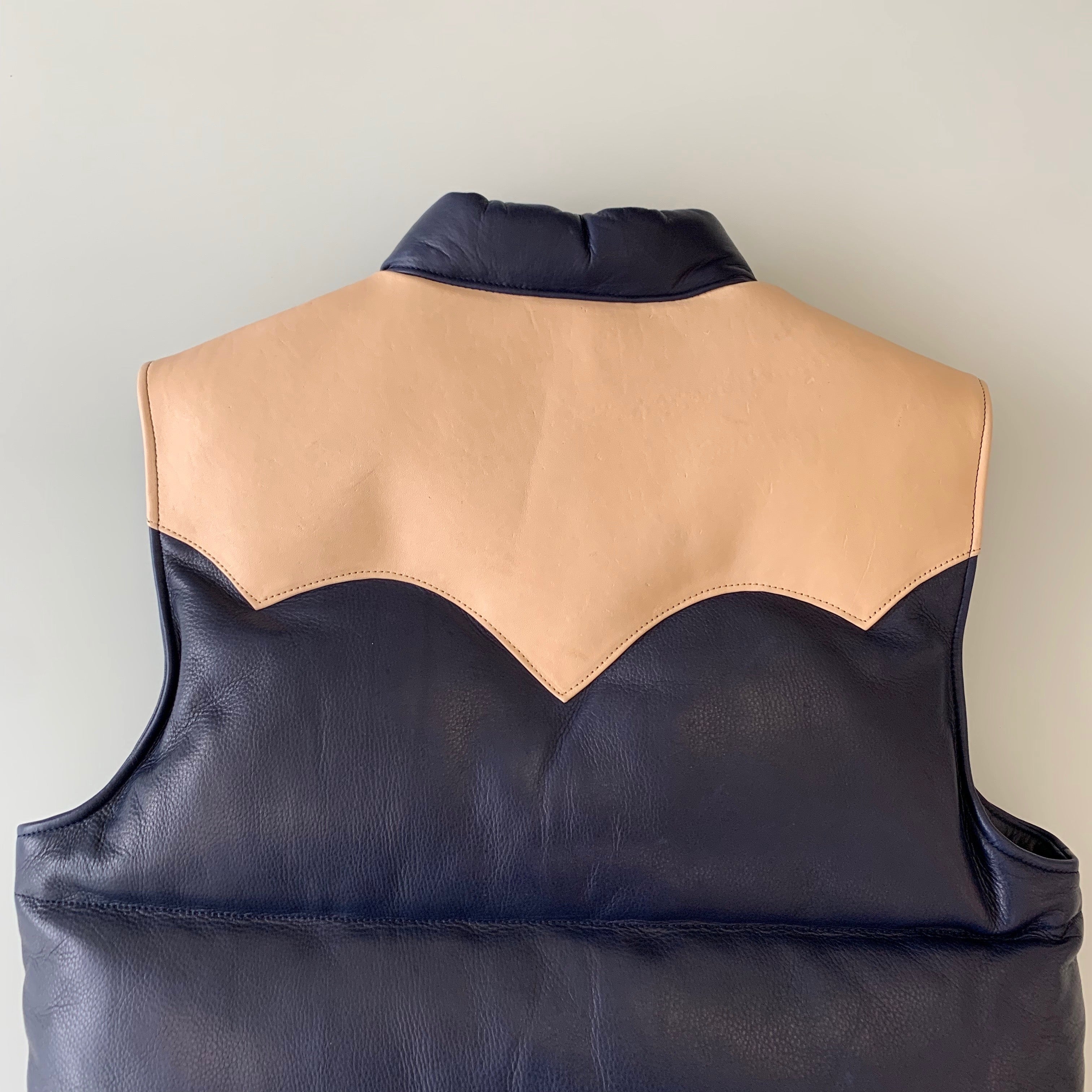 Steer Oil x  Saddle Horsehide Down Vest in Blue x Saddle (SV-01) - Tempo