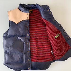 Steer Oil x  Saddle Horsehide Down Vest in Blue x Saddle (SV-01) - Tempo