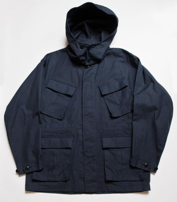 "Nowwood" High Density Water-Repellant Cotton Poplin Parka in Navy - With Detachable Hood