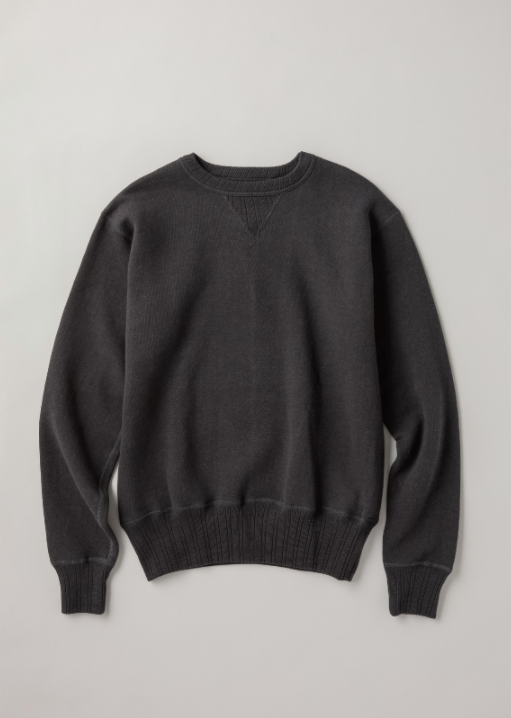 Double-V Set-In Sleeve Tsuriami Loopwheel Mother Cotton Sweat Shirt in Ink Black