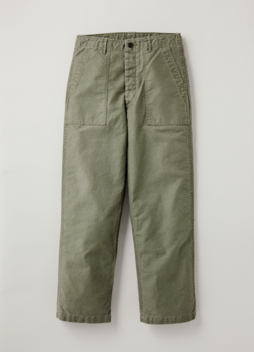 Vintage Hard Satin Back Utility Trousers in Olive Drab - Tempo