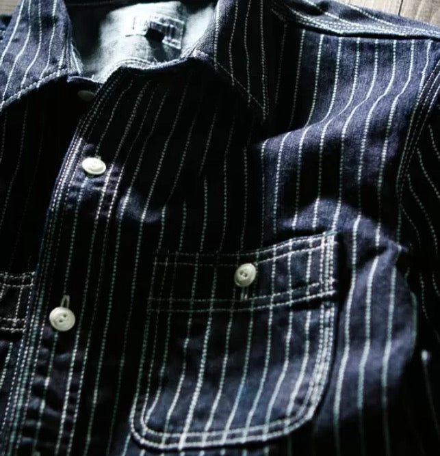 10oz Selvedge Wabash Work Shirt in Indigo Blue FN-SDK-702L - Tempo