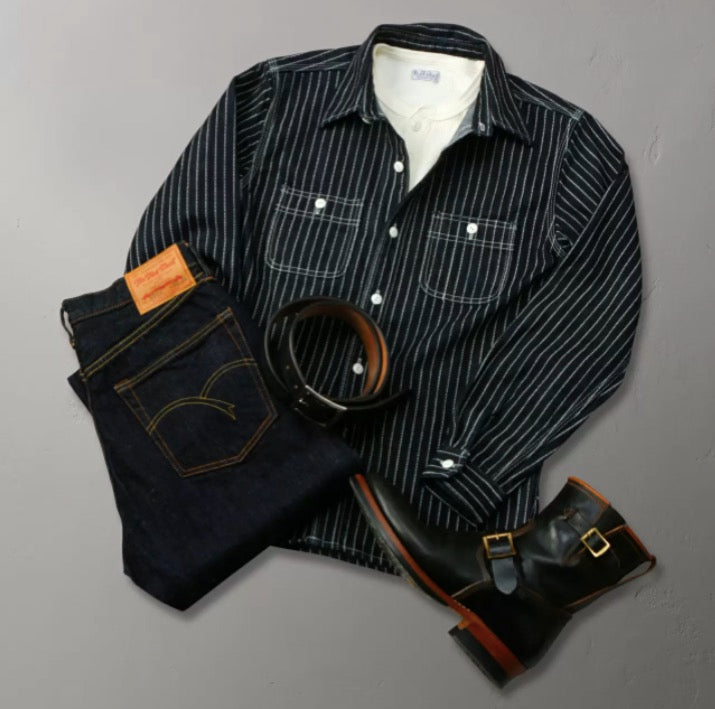 10oz Selvedge Wabash Work Shirt in Indigo Blue FN-SDK-702L - Tempo