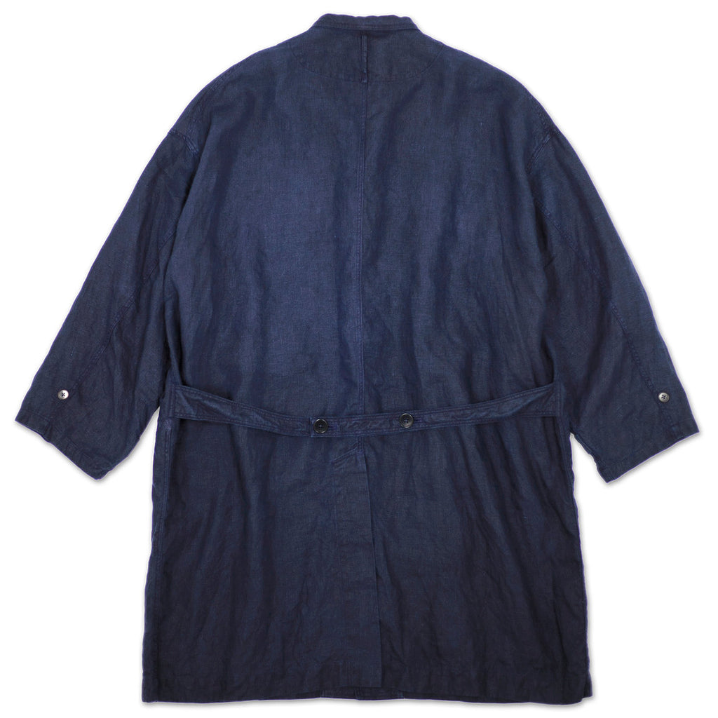 Dark Indigo Linen Coat - Sukumo Natural Indigo Hand-dyed - Tempo