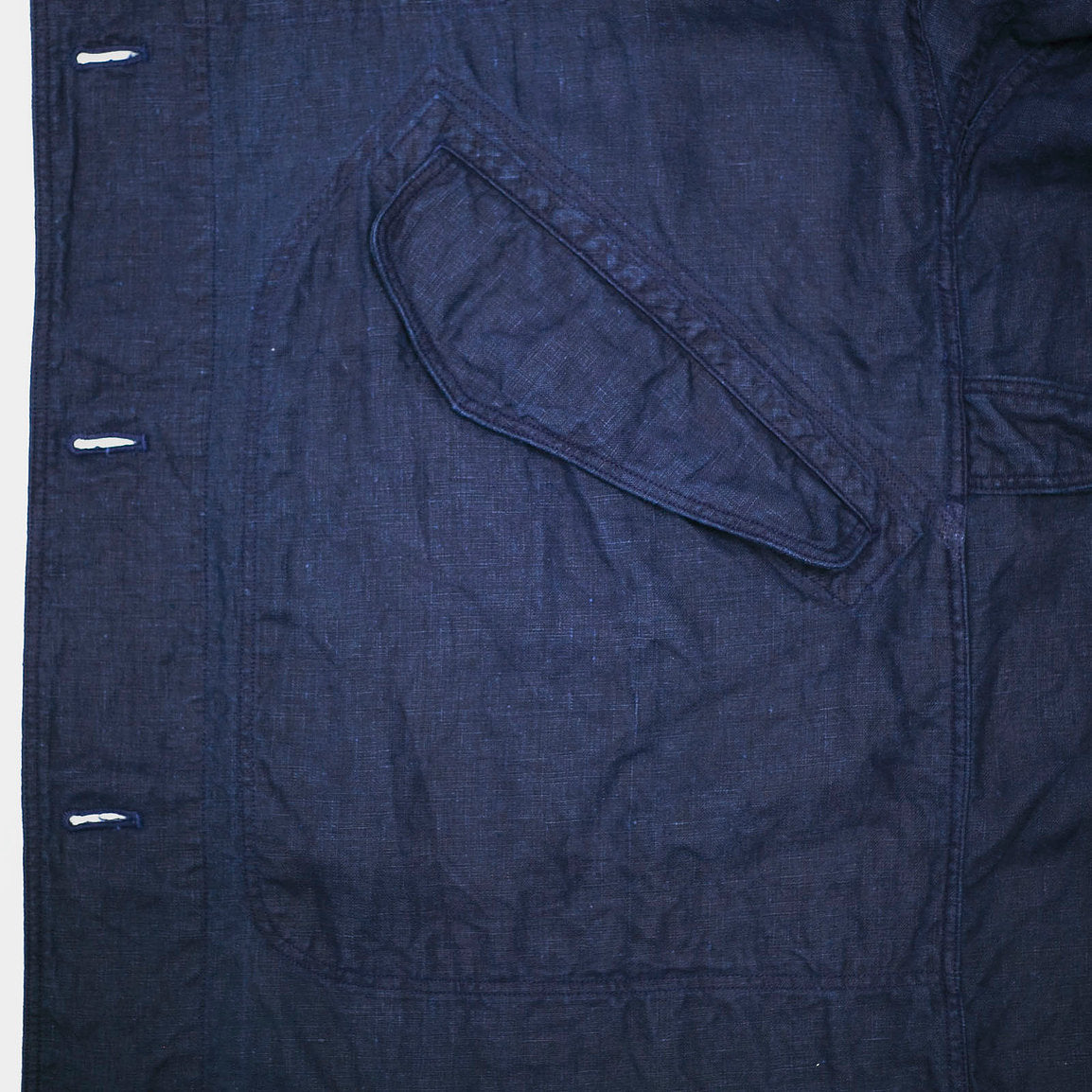 Dark Indigo Linen Coat - Sukumo Natural Indigo Hand-dyed - Tempo