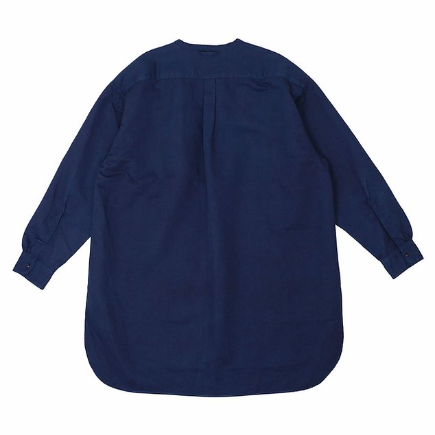 Linen Cotton Henley Neck Shirt - Dark Indigo - Sukumo Natural Indigo Hand-Dyed - Tempo