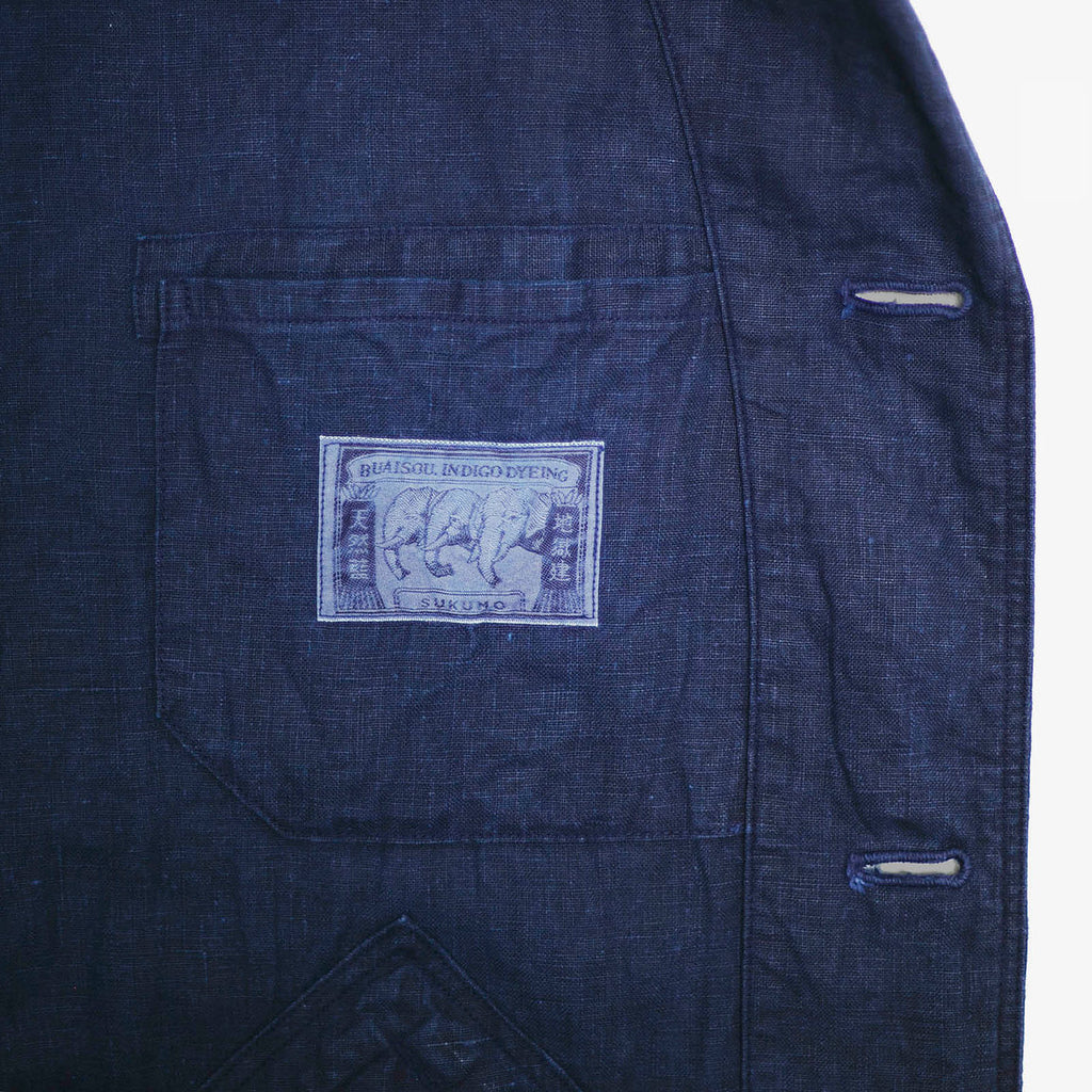 Dark Indigo Linen Coat - Sukumo Natural Indigo Hand-dyed - Tempo