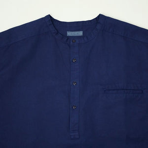 Linen Cotton Henley Neck Shirt - Dark Indigo - Sukumo Natural Indigo Hand-Dyed
