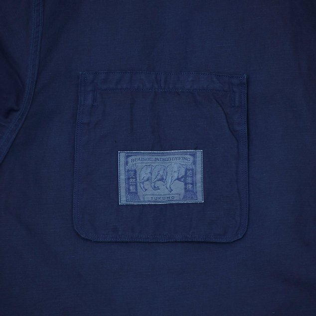 Linen Cotton Henley Neck Shirt - Dark Indigo - Sukumo Natural Indigo Hand-Dyed - Tempo