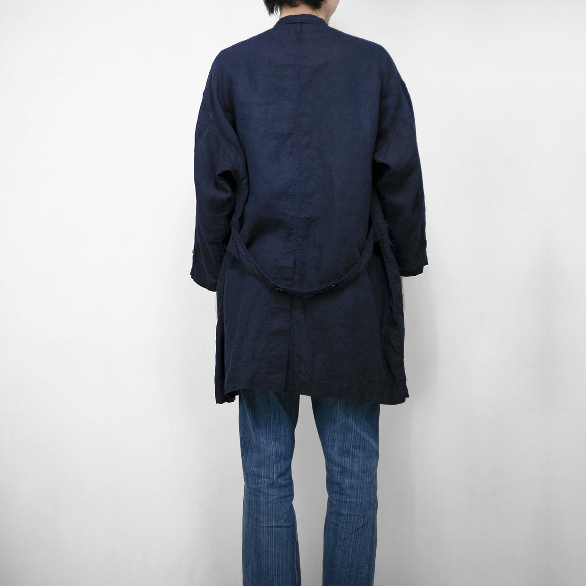 Dark Indigo Linen Coat - Sukumo Natural Indigo Hand-dyed - Tempo