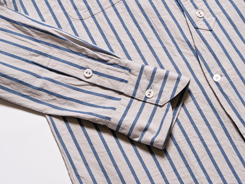 "Livingstone" Cotton Linen Ramie Shirt in Light Grey x Blue - Tempo