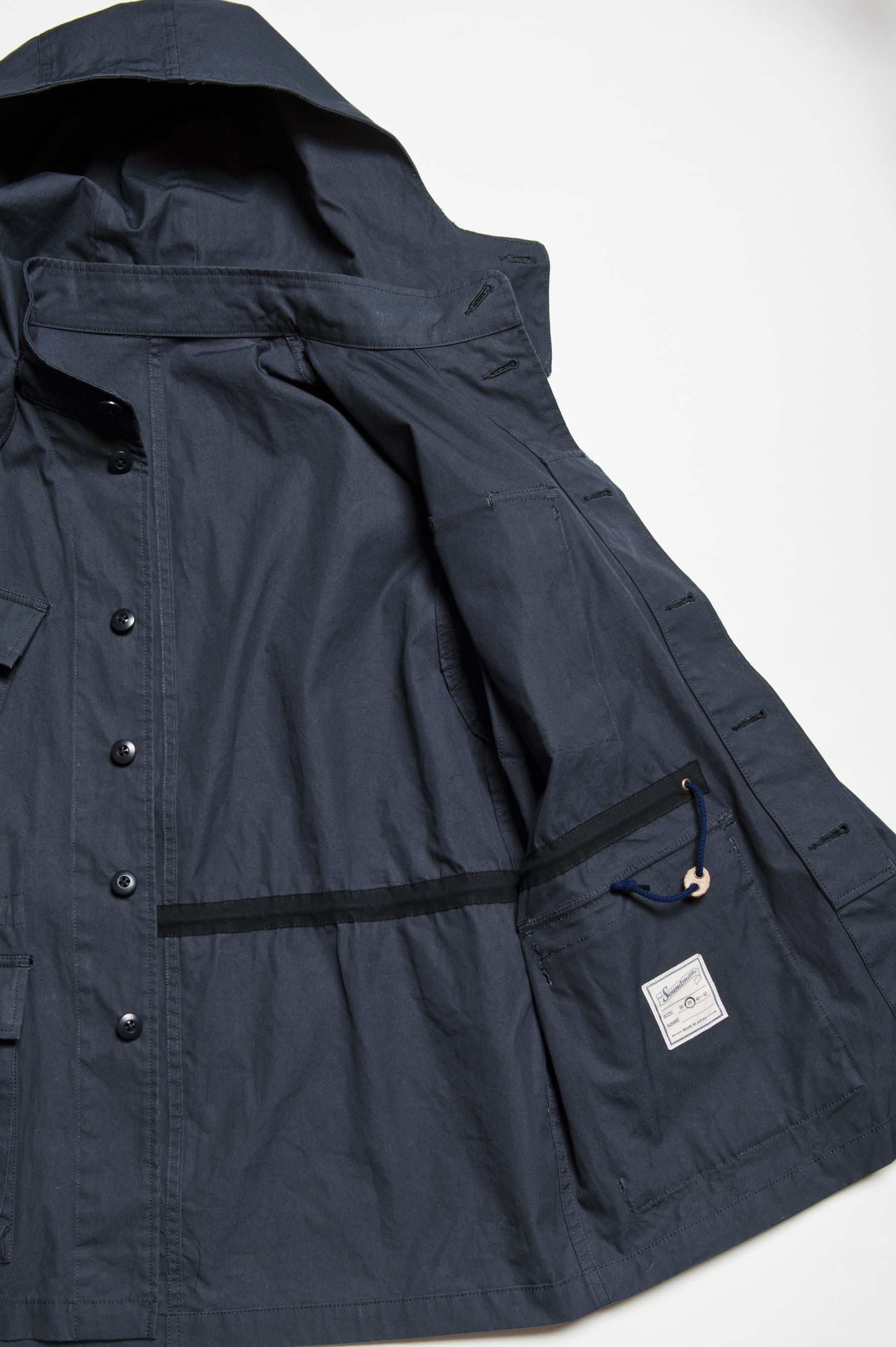 "Nowwood" High Density Water-Repellant Cotton Poplin Parka in Navy - With Detachable Hood